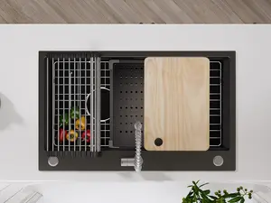 YITAMOTOR Industrial Stainless Steel Drop In Kitchen Sink 30x18x10 inch Nano Gunmetal Black Finish with Cutting Board & Accessories