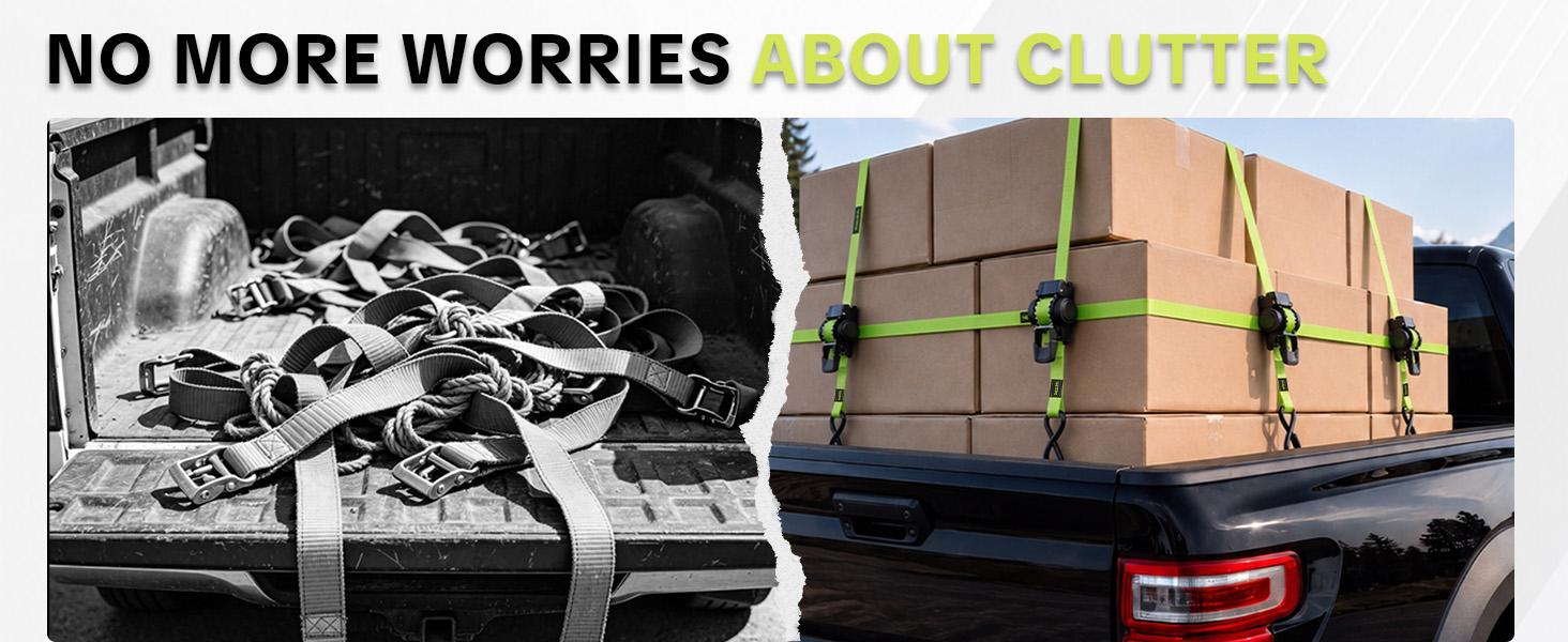 SEESE Sturdy Retractable Ratchet Straps  1"x 11 ft-1550 LB Break Strength Cargo Straps for Moving Appliances, Lawn Equipment, Motorcycle Green