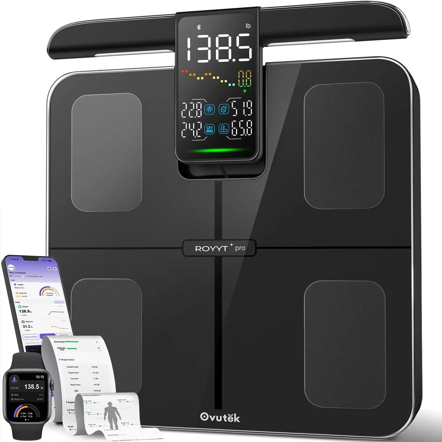 Smart Scale for Body Weight: 8-Electrode 57 Measurements Professional Body Composition Analyzer - 500lb Accurate Bathroom Digital Weight Scale with BMI, Body Fat, Muscle Mass 5.3″ Color Display