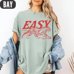 Easy Tiger Shirt, Comfort Colors® Distressed Tiger Shirt, Aesthetic T-shirt's, Gift For Bestie, Cute Oversized Tee, Girls Night Out T-shirt Fit Top