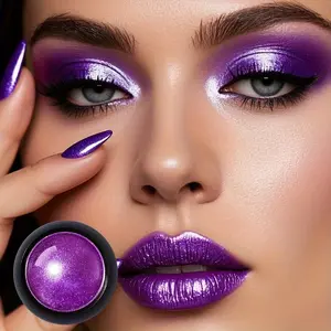 1Pc Purple Metallic Glitter Shimmer Eyeshadow Powder, Monochrome Satin Finish, Radiant Shimmer, 1 Brush Included, for Nail Art, Lip Makeup, Face Decoration, Gothic Futuristic Mechanical Look