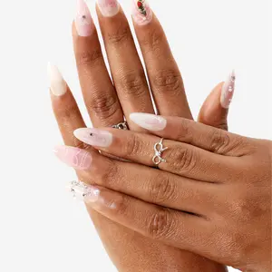 Never Have I Ever | Almond Press On Nails - Strawberries N Crème | Glossy Finish | Reusable, Salon-Quality & Long-Lasting