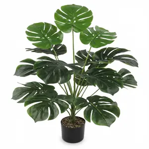 Artificial Leaf with Pot for Spring Decor (1 Box), Green Realistic Faux Plastic Flower, Decorative Plants for Home Wedding Porch