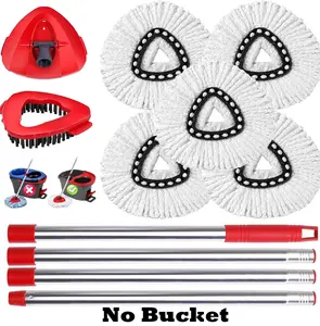 30-58" Mop Handle Spin Mop Replacement Head Set Compatible with O Cedar EasyWring 1 Tank Microfiber, , Upgraded Triangle Mop Base and Scrub Brush Combo Set, without bucket