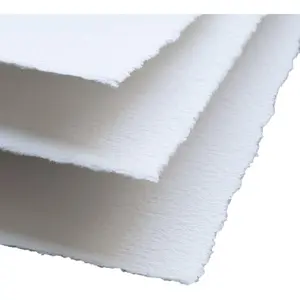 Handmade White Deckle Edge Blank Paper - 5x7 Inch Package of 50 - Mixed Media Loose Leaf Paper for Postcards, Invitations, Crafts and Announcements - Thick 150 GSM