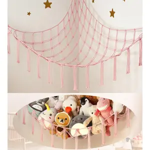 Pink Stuffed Animal Hammock - Large Hanging Toy Organizer for Nursery, Dorm & Bedroom Decor Hangable Babypink Decorative Ornaments Decoration