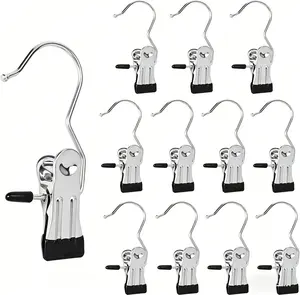 16Pcs Anti-Rust Metal Hanging Clips, Multi-Purpose Laundry Hooks with Clips, Non-Slip Hangers for Pants, Jeans, Towels, Closet & Bathroom Organization