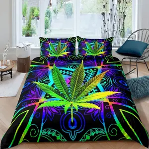 Feelyou 3D Print Teal Cannabis Leaf Duvet Cover - Soft Botanical Bedding, Luxury Bedspread Cover (No Comforter Included)