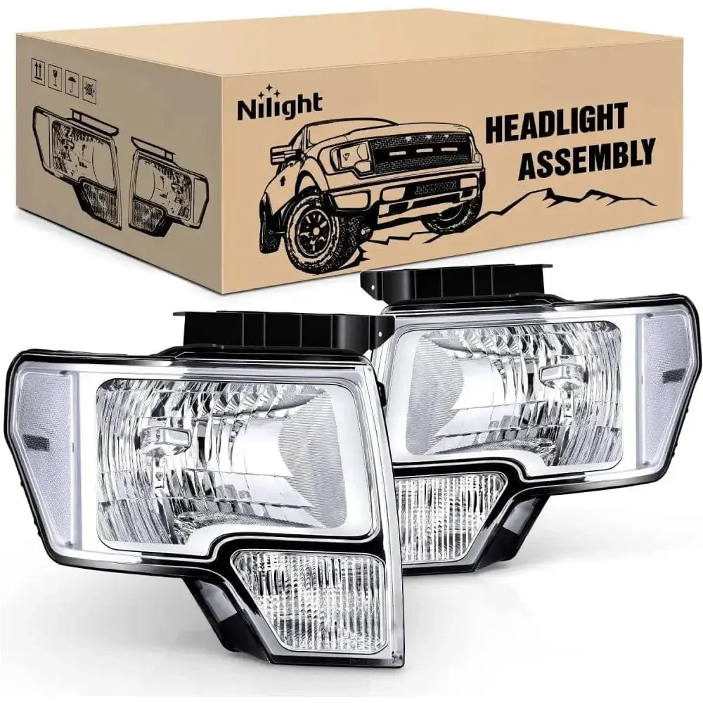 Nilight OE Standard Plug-N-Play IP65 Rated Anti-Fogging Headlight Assembly, Chrome Case, Clear Reflector for 2009-2014 Ford F150