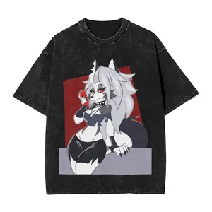 Helluva Loona Washed T Shirts Streetwear Hip Hop Retro T-Shirt  Tee Shirt for Men Women Short Sleeve 21Oversize Graphic