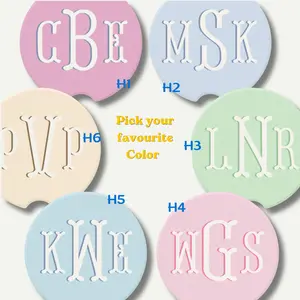 Custom Monogram Car Coaster – Personalized Initial Colorful Soapstone Cup Holder, Preppy Car Decor, Gift for Her, Bridesmaid, New Driver
