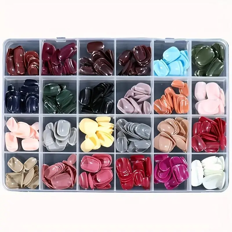 Solid Color Short Square Fake Nail, Removable False Nails, 576pcs/set Press on Nails for Women & Girls DIY Nail Art, Elegant Stick on Nails Kit