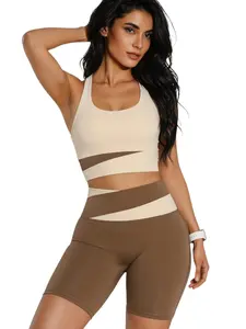Women's 2-Piece Workout Set, Seamless Racerback Sports Bra and Biker Shorts, Yoga Set, Running