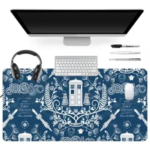 Extra Large Blue Floral Pattern Mouse Pad Doctor Who Gaming Mouse Pad 35x16 Inch Computer Keyboard Mousepad Desktop Accessory Suitable for Families, Offices and Schools. Perfect Gift for Family Members and Friends