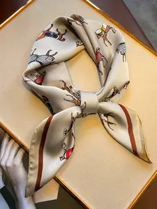 Elegant Horse Pattern Scarf, Vintage Style Headscarf, Multifunctional Colorful Print, Loose-Fitting Square Towel, 70cm, All Seasons