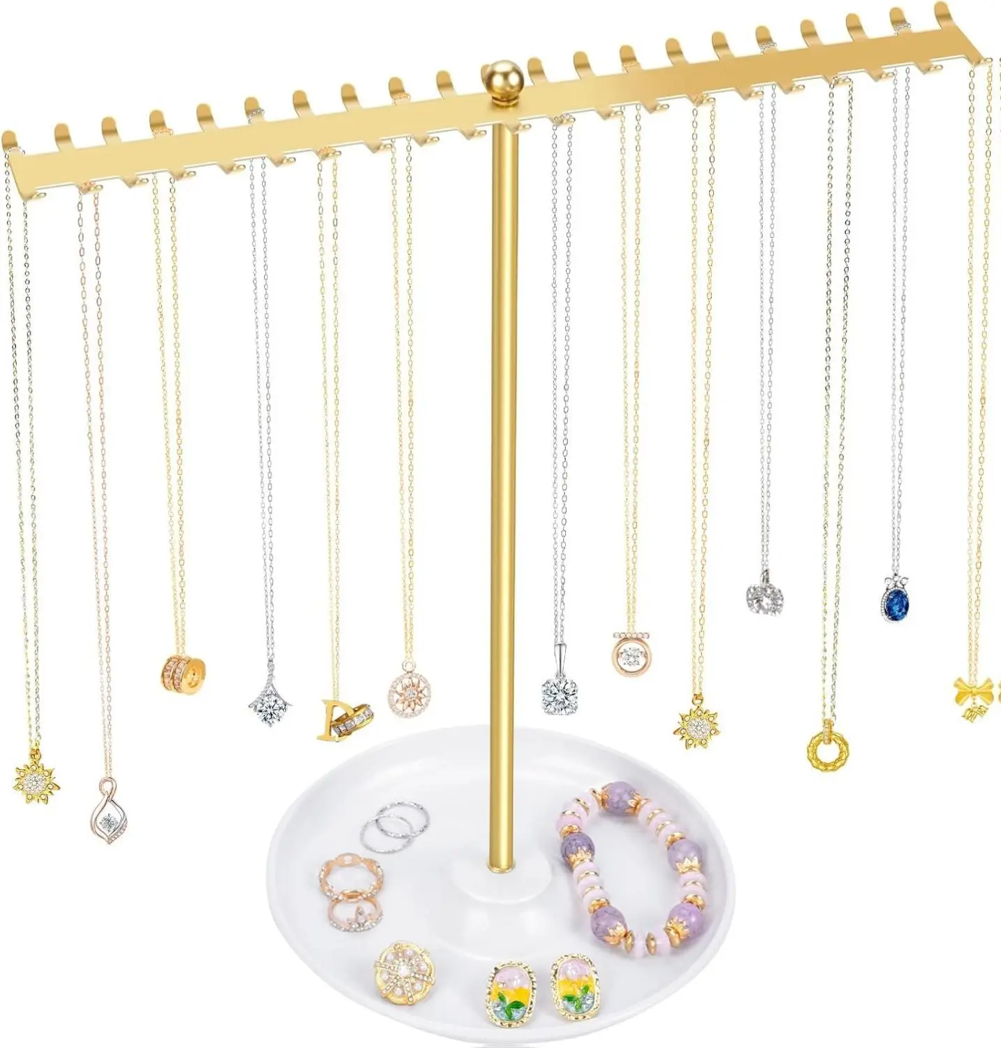 Necklace Holder Organizer Smooth Racks Gold Metal Jewelry Tree Storage for Women Girls Room Boxes Bracelets Earrings Rings Display