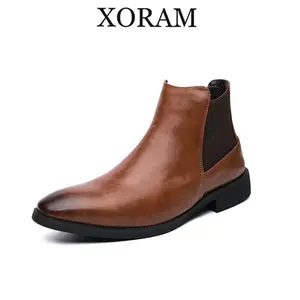 Black Chelsea boots for men, low-heeled, comfortable business ankle boots, leather boots, formal shoes for commuting and office wear A9706