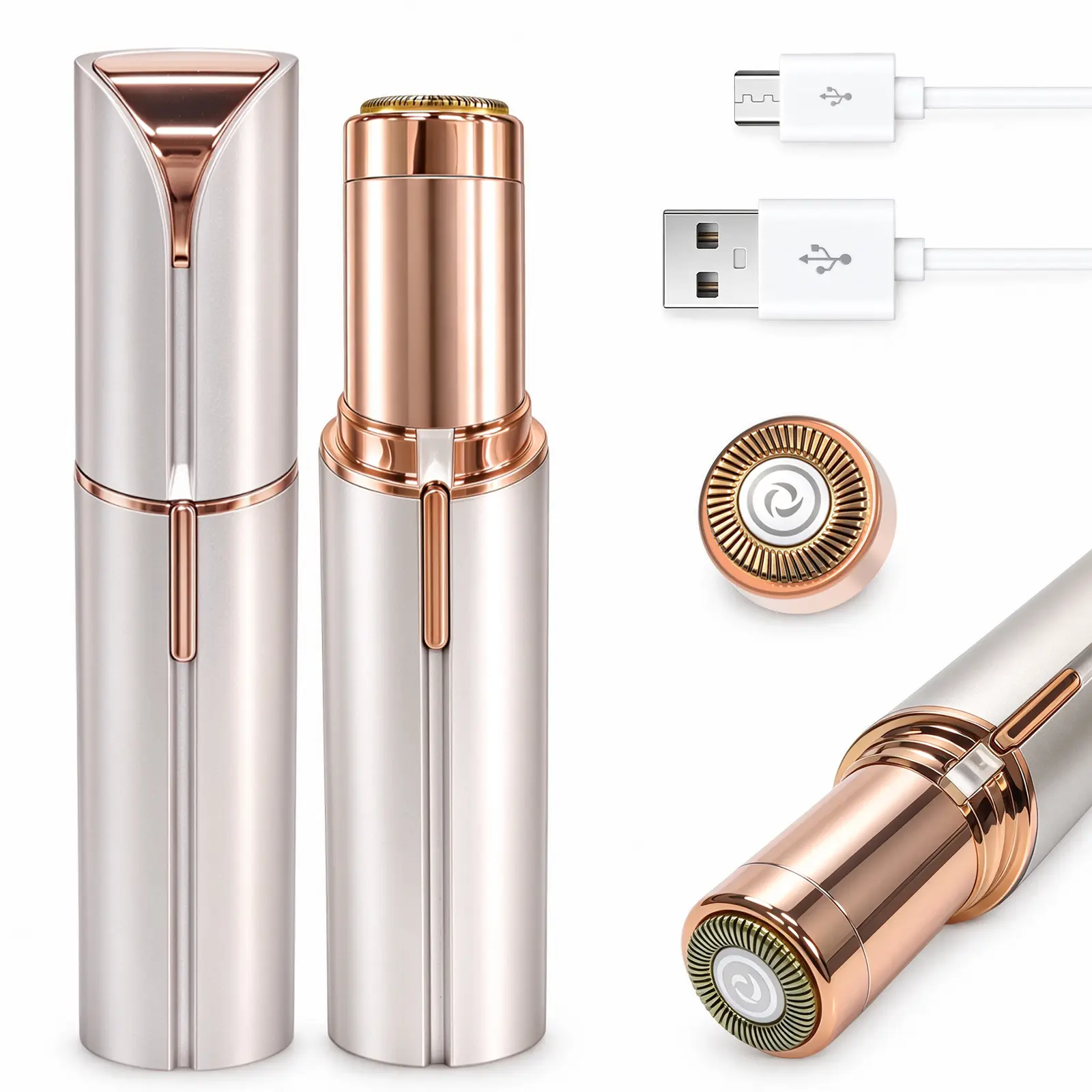 Facial and Eyebrow Hair Remover for Women, 2 Replacement Heads LED face shaver for upper lip, chin, cheeks, and peach fuzz;Suitable for Home And Travel,Perfect Valentine'S Day Gift for Mom Or Girlfriend