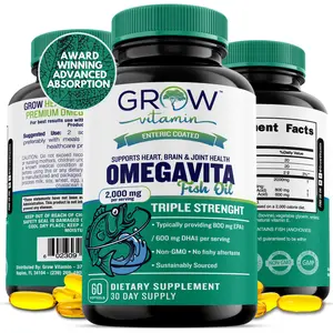 Grow Vitamin Naturals Ultimate Omega Softgels Lemon 2000 mg Fish Oil 60 Ct Non-GMO Advanced Absorption Support Heart Brain Joint Health