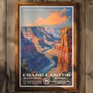 Grand Canyon National Park Poster, Arizona Travel Print, Scenic Home Decor, Hiking Wall Art Painting, Outdoor Adventure Gift