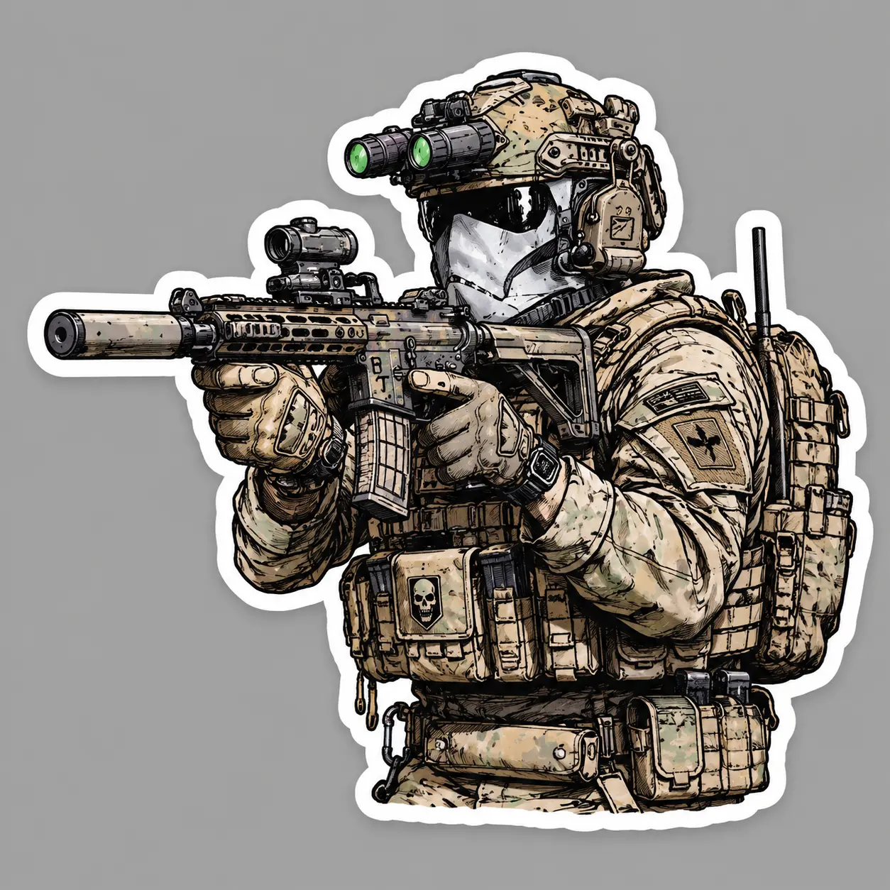 Tactical Skull Mask Operator Sticker Waterproof Military Decal
