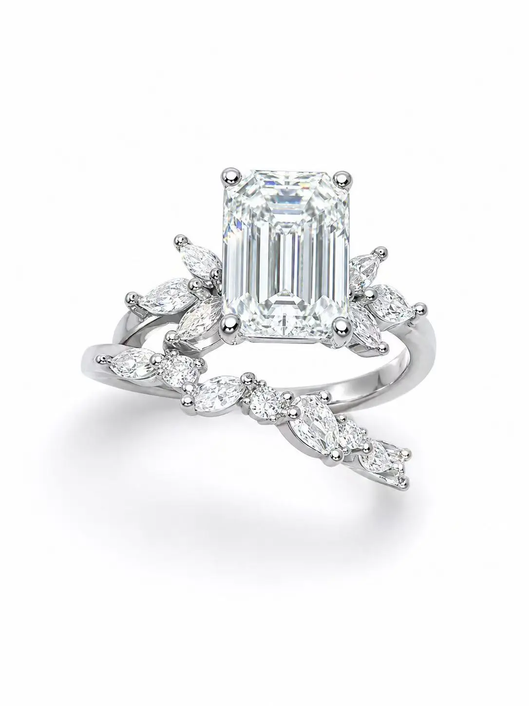 2ct Emerald Cut Moissanite Engagement Ring, GRA Certificate, Sizes 6-8