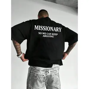 Men's Regular Fit Missionary So We Can Keep Argueing Casual Letters Print Short Sleeve Tee, Casual Comfy Streetwear T-shirt for Summer, Fashion Men's Top for Daily Wear, Crewneck
