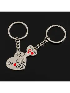 2pcs Couple Heart Key Keychain Set, Cute Matching Key Ring for Men & Women, Lovers Key Chain Jewelry Accessory & Perfect Gift