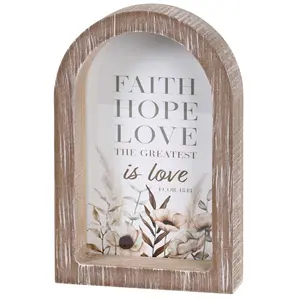 360 Stand Wooden Photo Frame - 7x11 in Floral Decor & Border, Dicksons FRMA39 Arch Frame with Faith Hope Love Design, Dimensional Look Wall Home Decor Supply