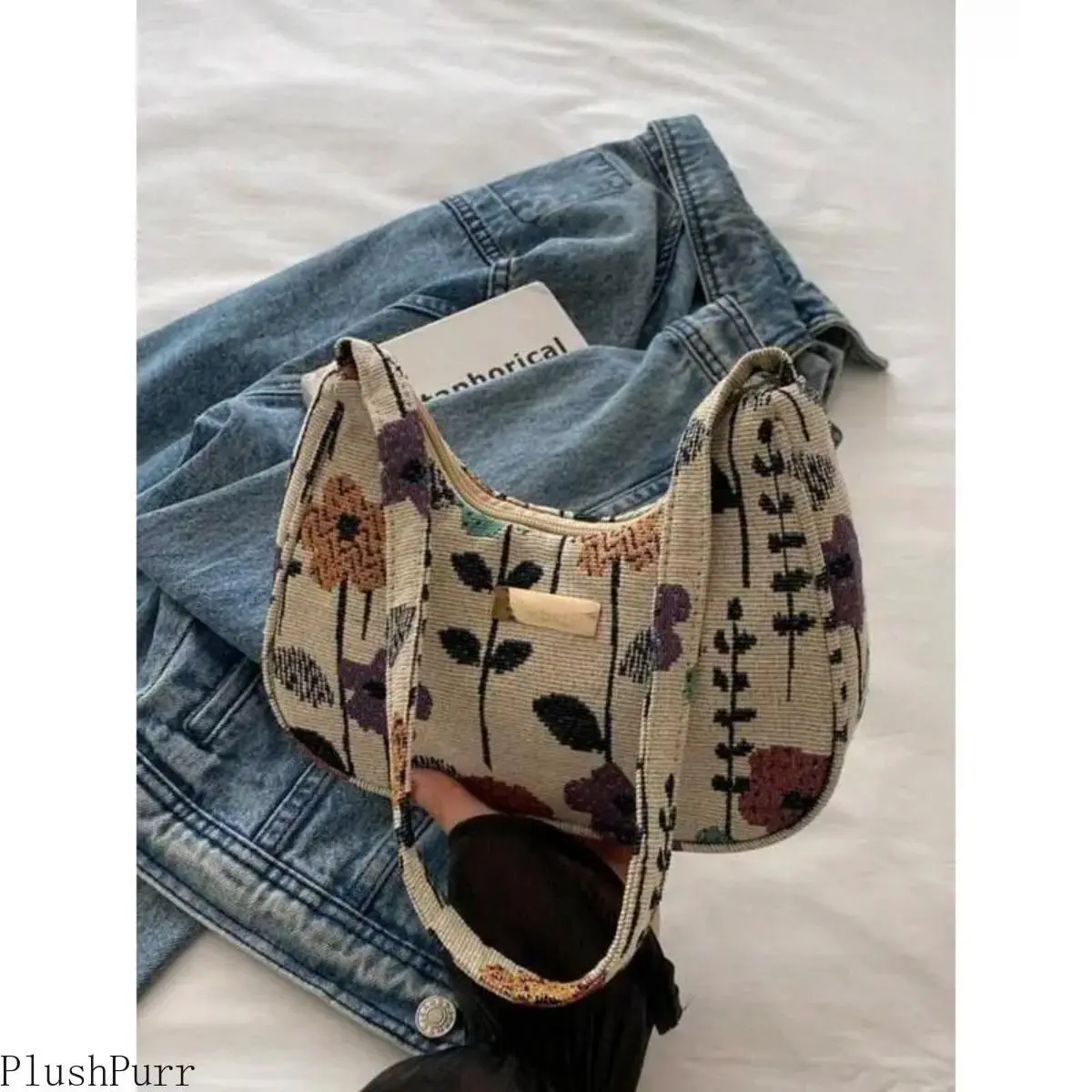 Women’s Floral Print Minimalist Baguette Shoulder Bag - Solid Color Small Square Crossbody Purse, French Style Chic Everyday Purse, Casual All-Match Satchel for Travel, Shopping, Purses tiktokshopspringglowup,summervibes tiktokshopbacktoschool