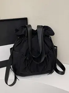 Women's Fashionable Solid Color Drawstring Backpack, Large Capacity Casual Versatile Crossbody Bag, Trendy All-match Shoulder Bag for Daily Used