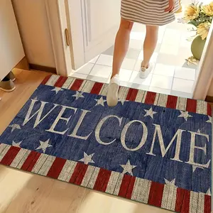 Patriotic Welcome Door Mat for Home Entrance Strong National Pride Machine Washable Polyester Rug Non Slip Floor Mat for Bedroom Kitchen Bathroom Terrace Modern Decor