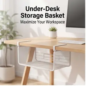 Dormitory Table Under Storage Organizer, Hanging Layered Shelf and Desktop Basket, Ideal for Office, Home, Dorm, Space-Saving Design