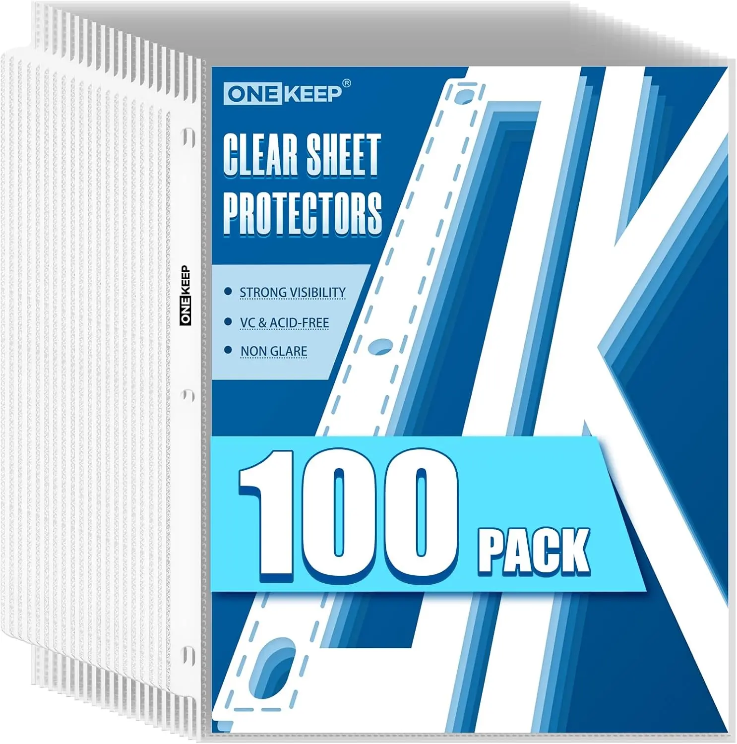 100 Pack Sheet Protectors, Top Loading Reinforced 3-Hole Page | Protectors for 3-Ring Binders, Fits Standard 8.5" x 11" Letter Size Paper, Perfect for Documents & Photos, Office Supplies