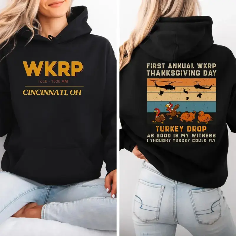 First Annual Thanksgiving Day Turkey Drop 22 November Two Sides Tshirt Sweatshirt Hoodie, Wkrp In Cincinnati Shirt, Unisex Sweater Pullover Tee
