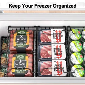 StowCraft Upgraded Freezer Organizer Bins 4 Pack MAX Capacity Stackable Baskets for 5/7 Cu.FT Deep Freezers Sturdy Rust-Proof Metal Large Size 15.1"x8"x7" Airflow-Friendly Cooling  laundry basket house organizers baskets