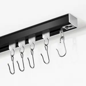 Curtain Track, Ceiling Curtain Track with Roller Hooks, Ceiling Mount Rail Set for Room Divider, 9ft - 12ft (Black)