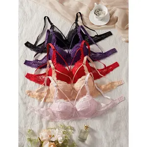 Women’s Sexy Lace Underwire Bralette Bra Set, 5-Piece Wireless Push-Up Bras, Comfortable, Fitted & Breathable, Perfect for Daily Wear