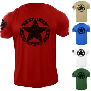 Men's USA Flag American Army Star T Shirt Patriotic 100% Cotton Tee Menswear Soft