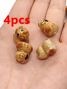 4pcs Closed-Eye Owl Ceramic Beads, Cute Cartoon Style, DIY Jewelry Making Supplies, Handmade Bead Accessories, All Seasons