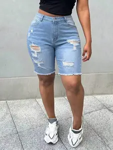 Plus Size Stretchy Slim Fit Jeans, Casual Denim Button Fly Summer Shorts, Plain Pattern, Comfortable and Stylish, Perfect for Daily Wear, Womenswear