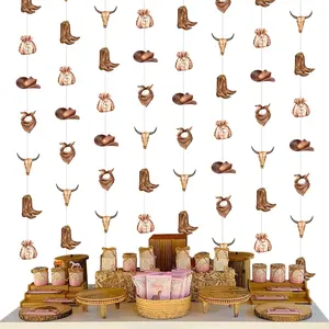 1Set Western Cowboy Party Hanging Garland Wild West Cowboy Streamer Brown Cow Garland for My First Rodeo Theme Baby Shower First Birthday Party Farm Animal Party Supplies