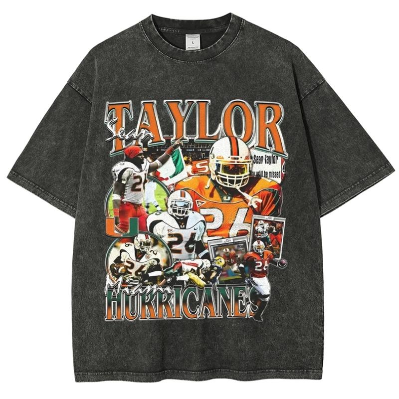 Vintage Style Unisex-Adult Oversized Washed Cotton T-Shirt Graphic SEAN TAYLOR - MIAMI TEE