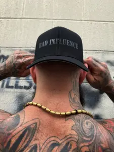 BAD INFLUENCE BLACK ON BLACK FLEXFIT COTTON HAT