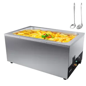 【Summervibes】VEVOR Commercial Food Warmer 24QT Bain Marie 1200W Electric Buffet Warmer Soup Warmer Stove Steam Countertop Stainless Steel Container Temperature Control for Parties,  , Catering and Restaurant, Silver