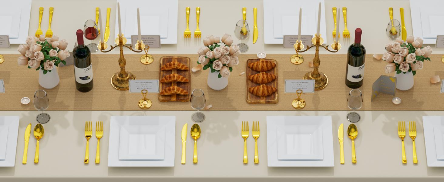 60 Pack Disposable Square Plastic Plates - Heavy Duty Dinner (9.5") & Dessert (6.5") Plates - Fancy for Wedding, Holiday, Birthday