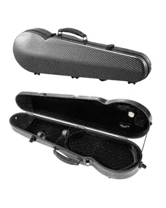 Portable Composite Carbon Fiber 4/4 Full-Size Violin Case Black Carrying Bag, Hard Shell, Lightweight Construction, Weather-Resistant Zippers, Thick Padding, Shock-Absorbing Interior, Secure Latch, Ergonomic Handle, Travel Ready