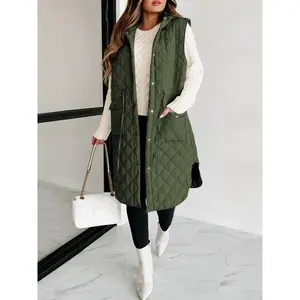 Women's Long Puffer Vest Sleeveless Hood Quilted Winter Outwear Warm Jackets Coats