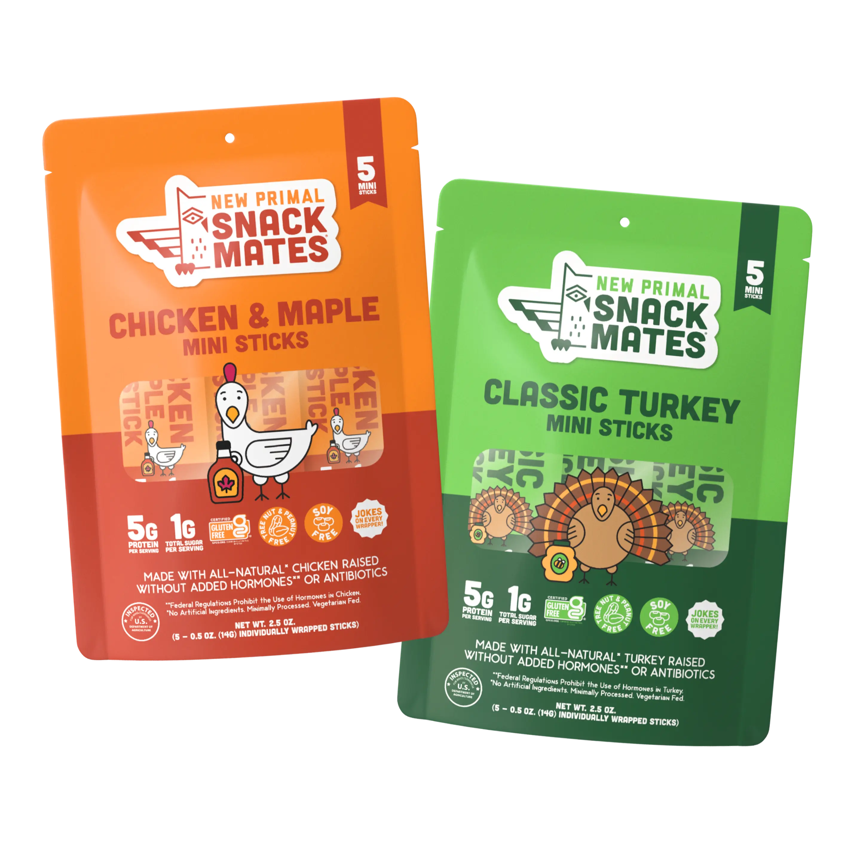 Snack Mates Mini Meat Sticks - Kids Protein Snack, Chicken & Turkey Variety Pack, Gluten Free, Lunchbox Friendly, 15 Count
