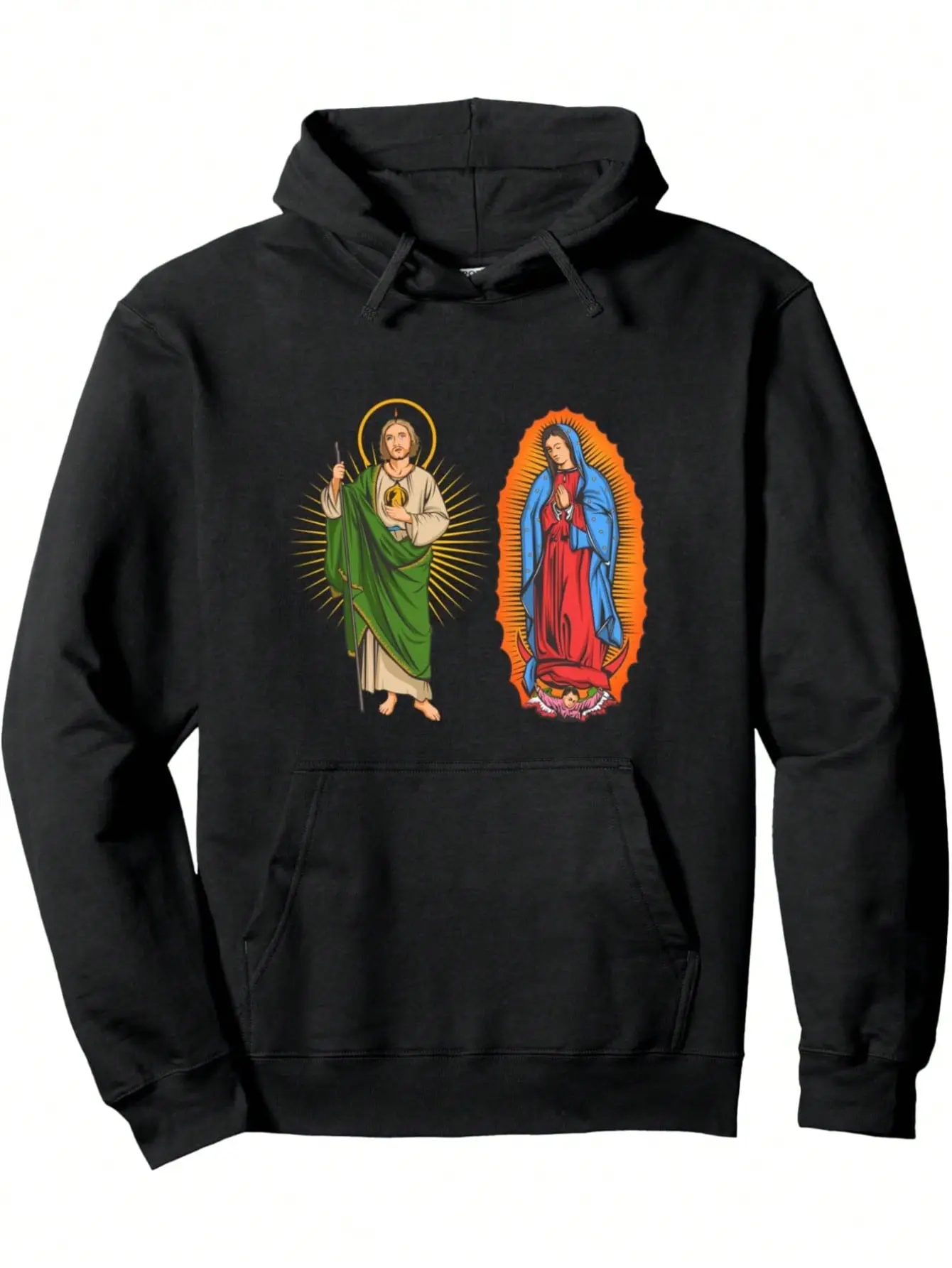 Women's Casual San Judas & Guadalupe Prints Hoodie Sweatshirt - Soft Fabric Long Sleeve Pullover Top with Flattering Fit for Everyday Outfits, Lady, Long Sleeves